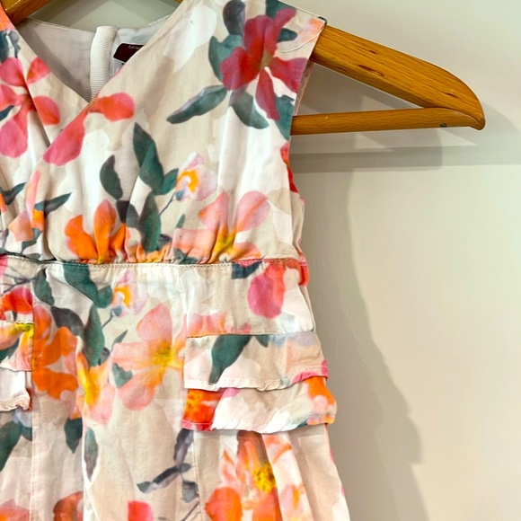 TEA Toddler 3T Sleeveless Dress Flowy Floral Ruffles Cotton Pink Orange Zipper - Picture 3 of 10